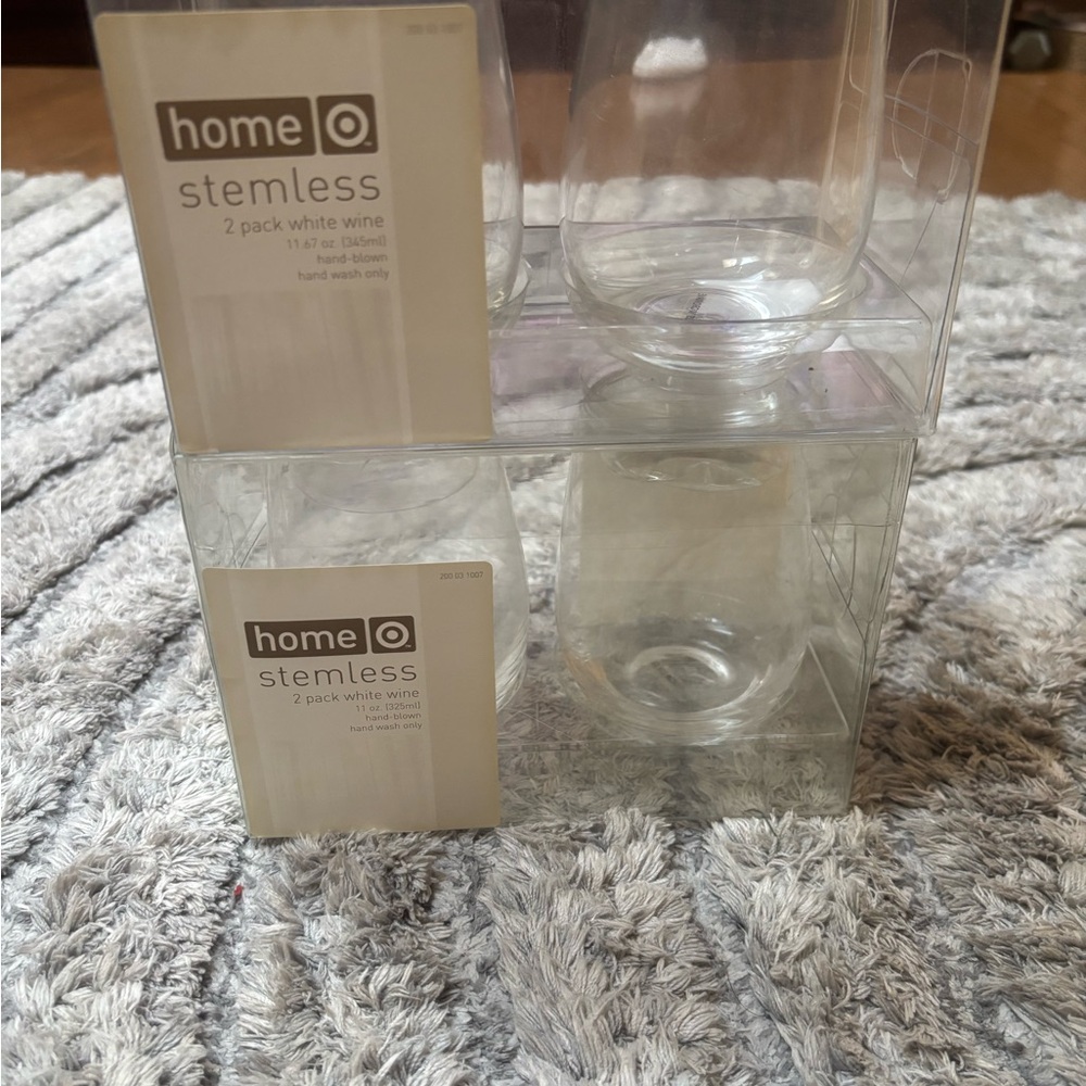 Home Stemless Wine Glasses – 2 Packs (4 Total) – NIB